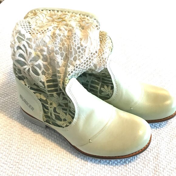 Free People Shoes - NWT Free People Bunker boots women's 9 green creme leather crochet boho hippie